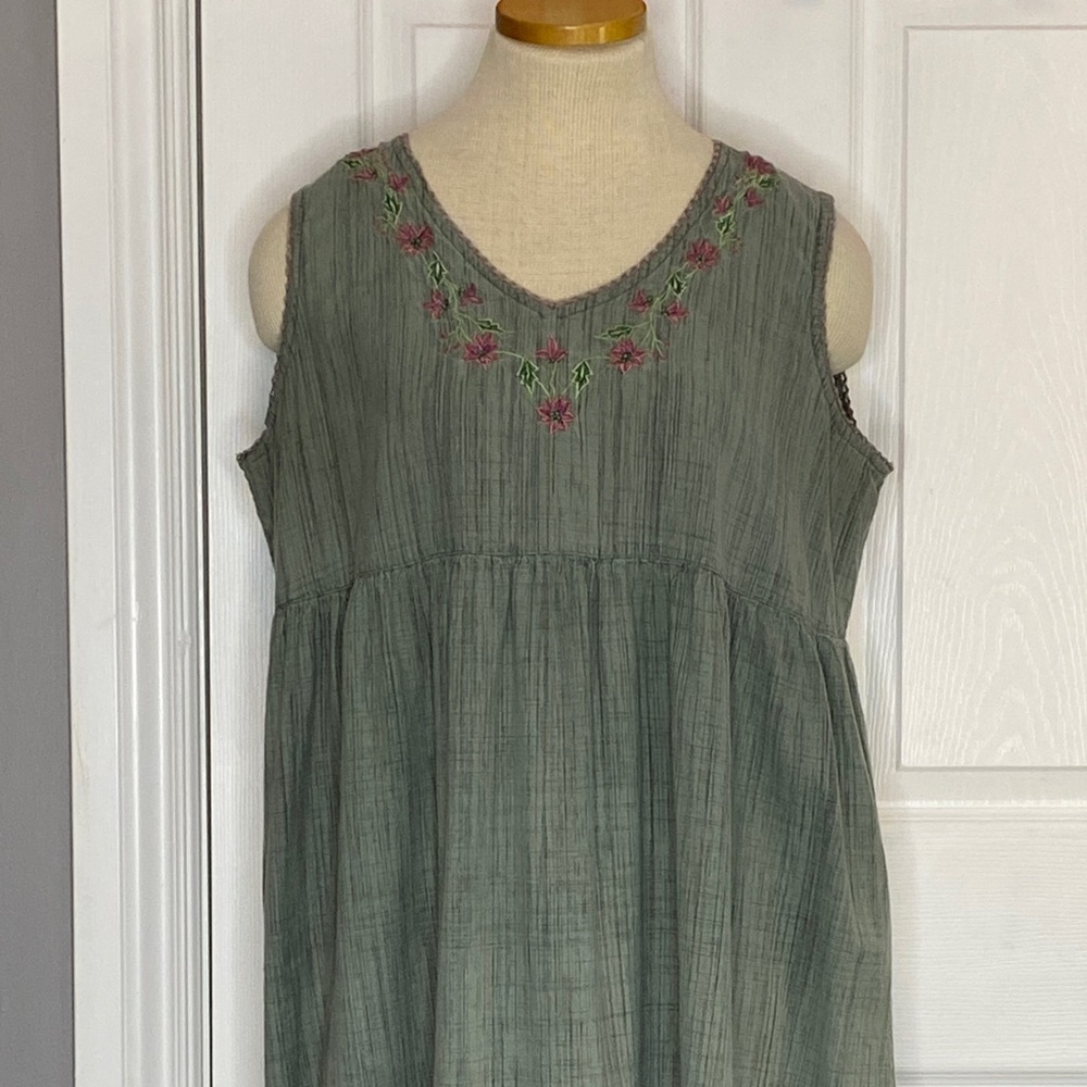 Vintage April Cornell Sage Cotton Embroidered Maxi Dress Cottagecore L - Picture 9 of 15